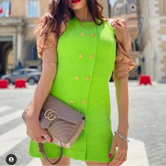 NWT ZARA Textured Weave Dress With Buttons M Green - Picture 11 of 13